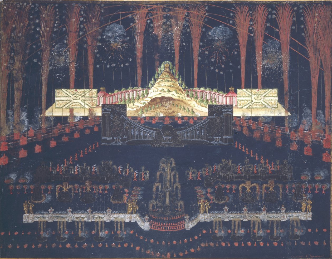 Fogos de artifício e iluminação em 25 de abril de 1742 em Moscou, meados do século XVIII. de Unbekannt