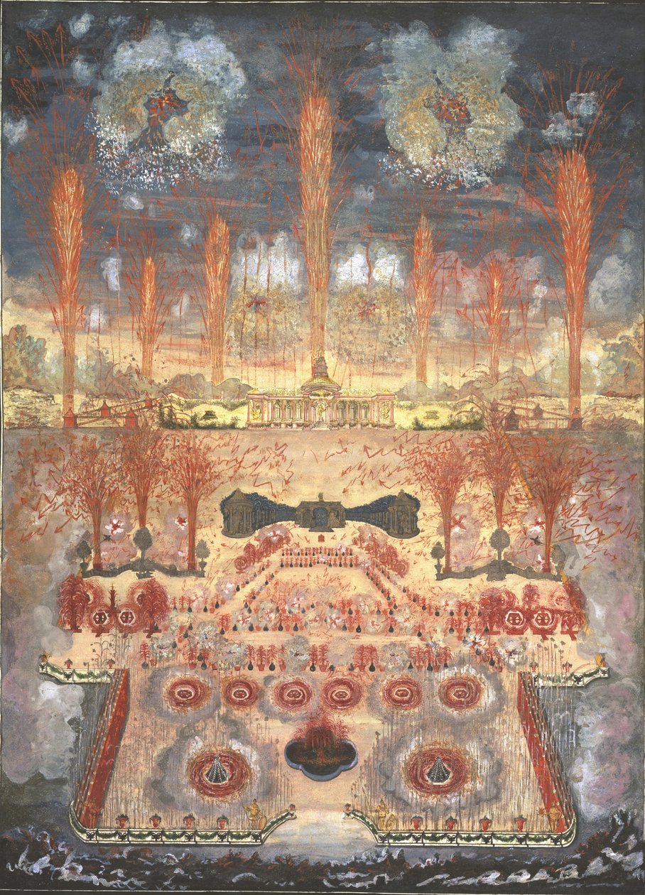 Fogos de artifício e iluminação em 16 de junho de 1744 em Moscou, meados do século XVIII. de Unbekannt