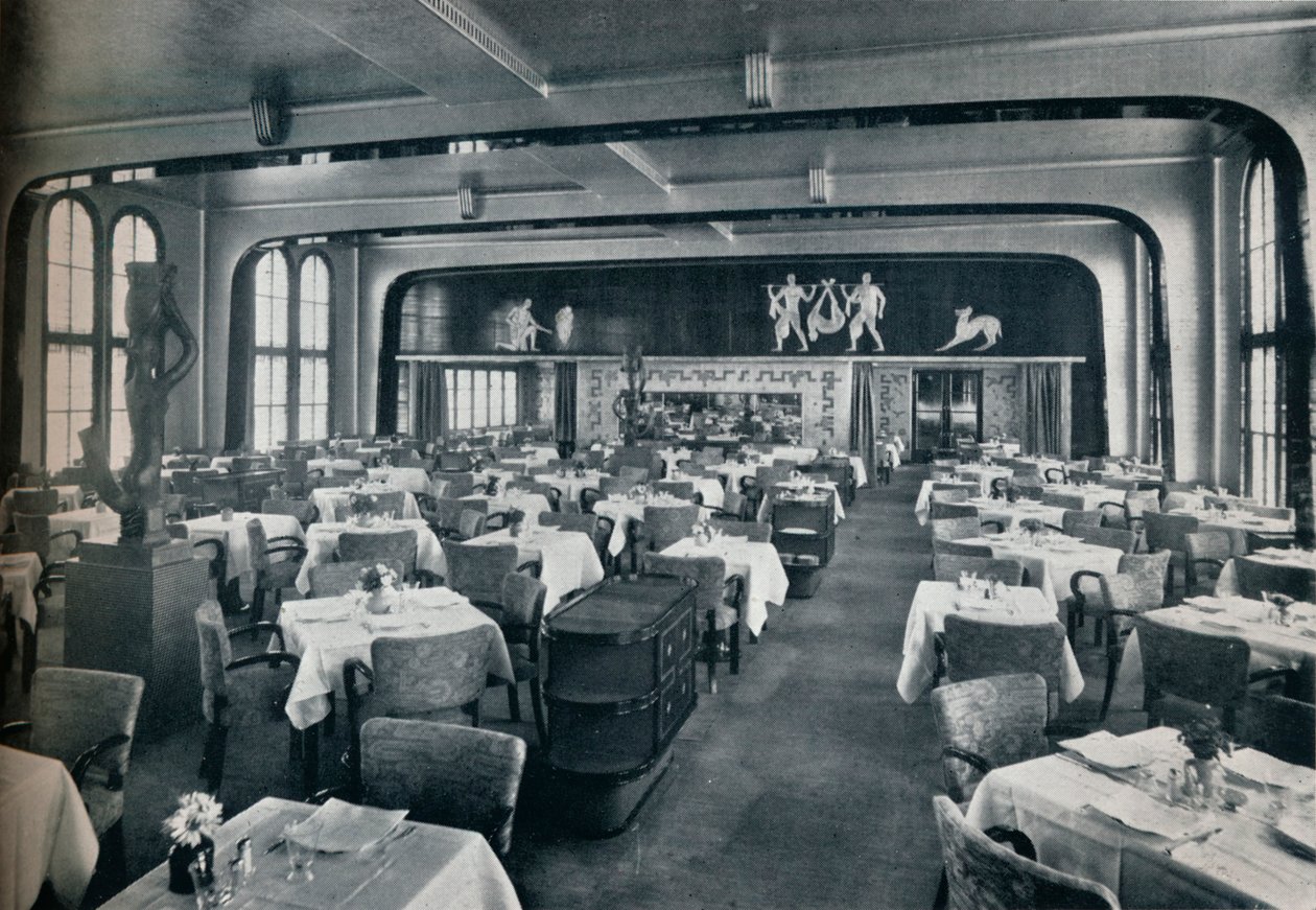 Salão de jantar de primeira classe a bordo de Victoria, 1931 de Unbekannt