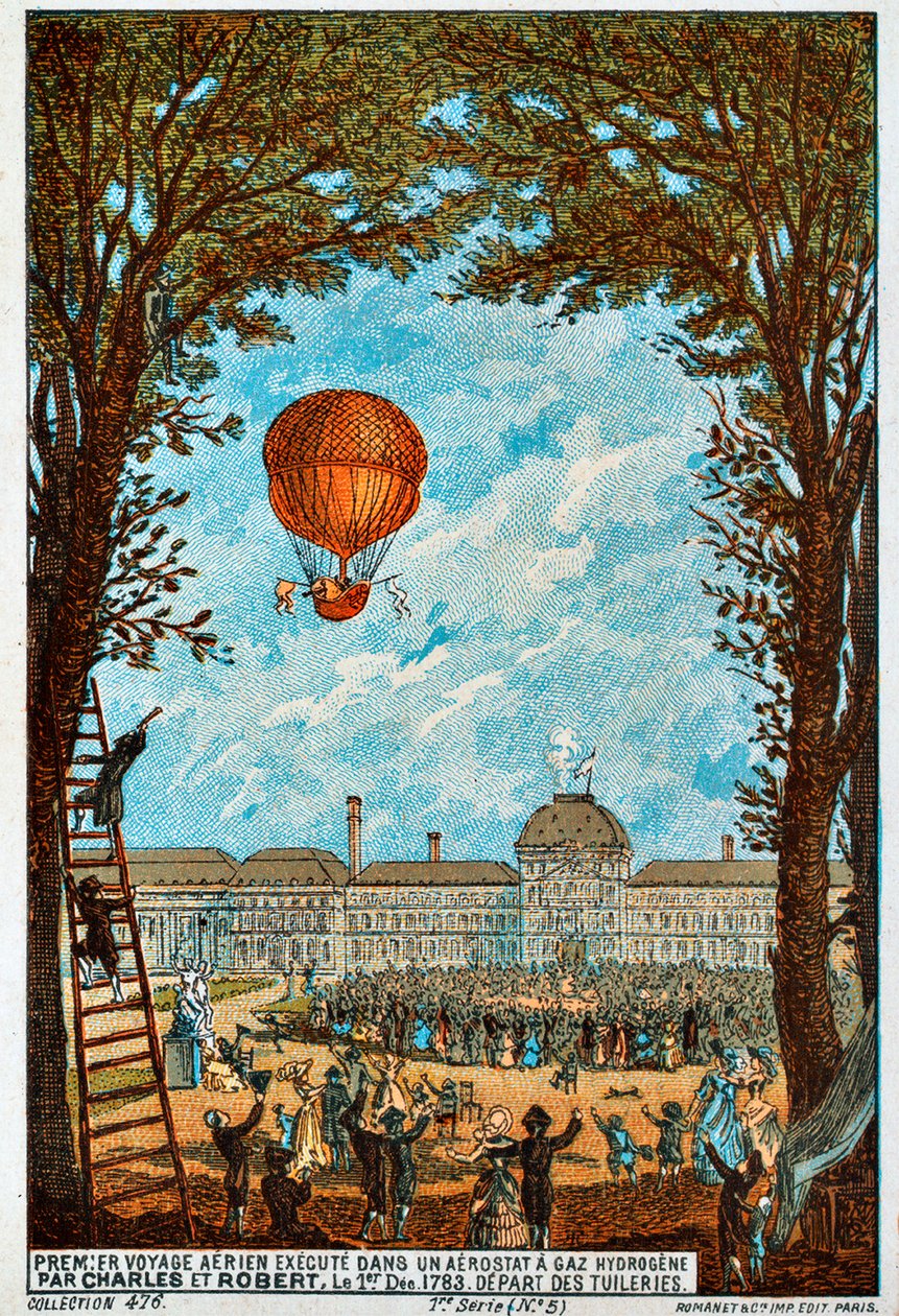 Primeira viagem aérea de Charles e Robert, Paris, França, 1783, década de 1890. de Unbekannt