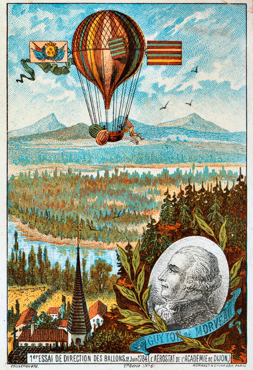 Primeira tentativa de Guyton de Morveau de dirigir um balão, Dijon, França, 1784, década de 1890. de Unbekannt