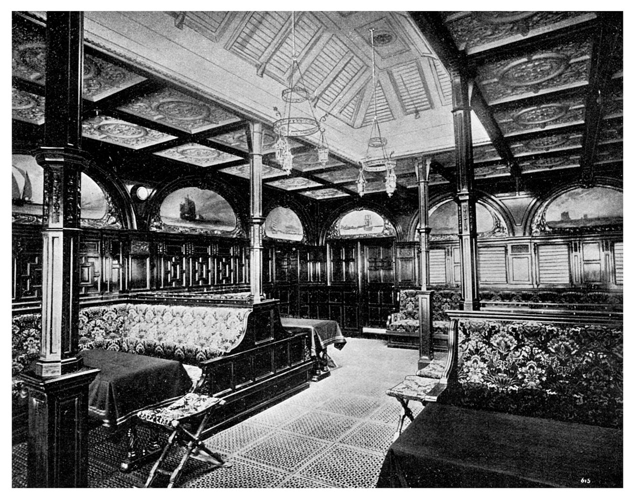 Sala para fumantes de primeira classe a bordo do navio a vapor P&O SS India, 1901 de Unbekannt