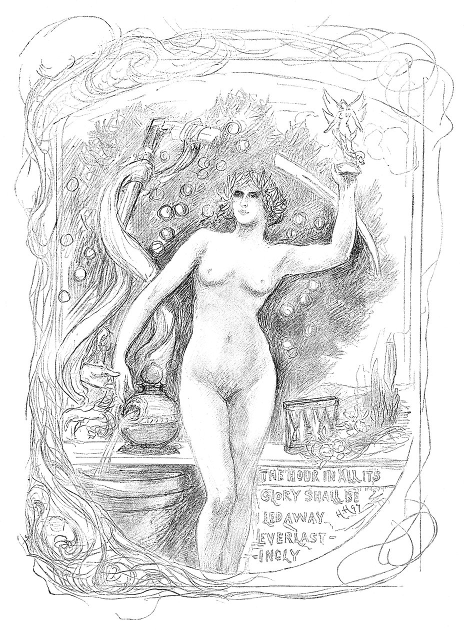 Primeiro esboço para o esmalte A Hora em Toda a Sua Glória Será Levada Eternamente, 1899 de Unbekannt