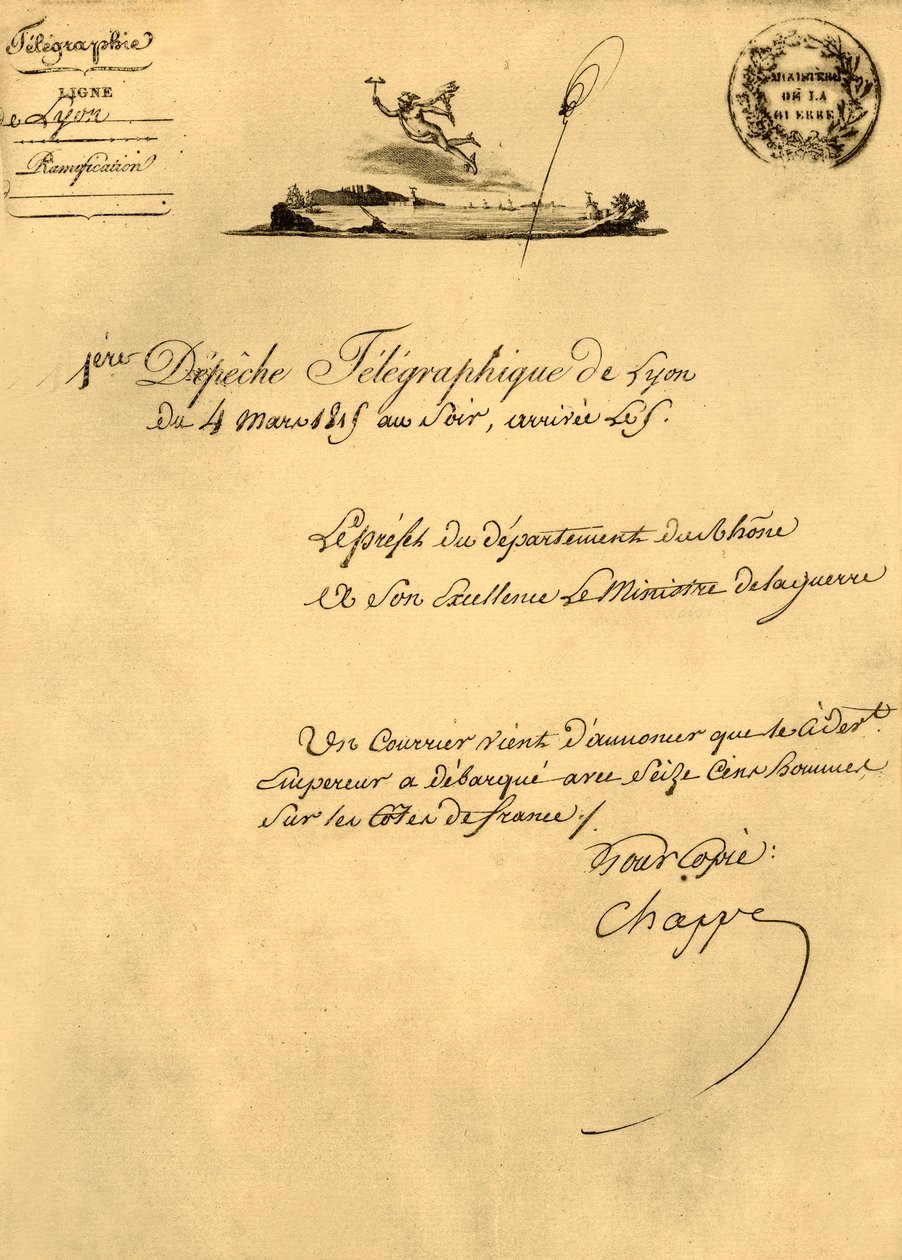 Primeiro despacho telegráfico de Lyon, 4 de março de 1815, 1921. de Unbekannt