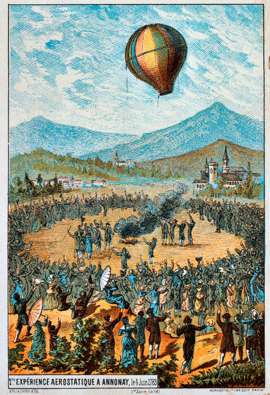 Primeiro vôo de teste de um balão de ar quente em Annonay, França, 4 de junho de 1783 de Unbekannt