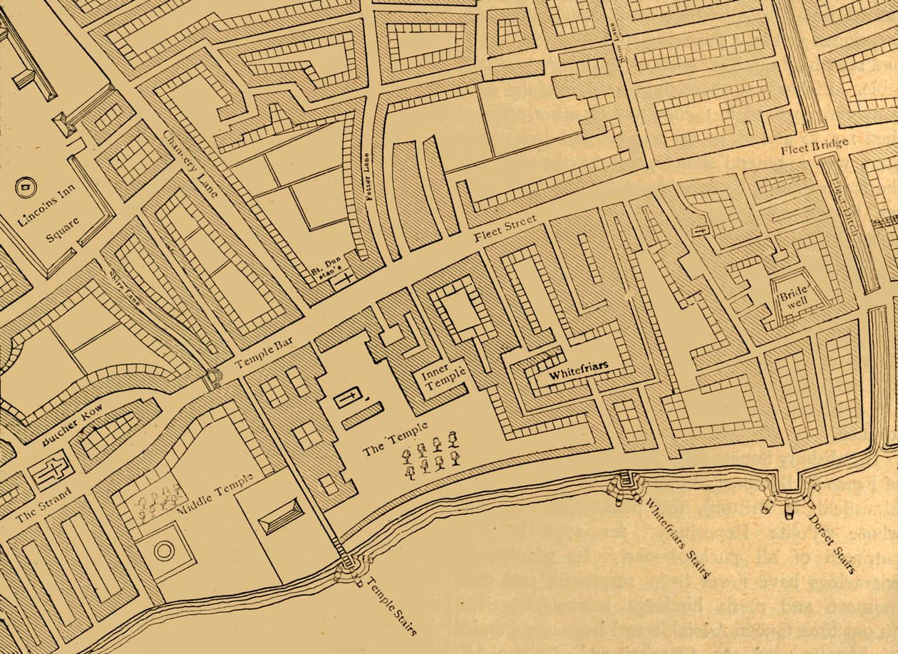 Rua da frota, o templo, etc., de um mapa de Londres, publicado 1720, 1897. de Unbekannt