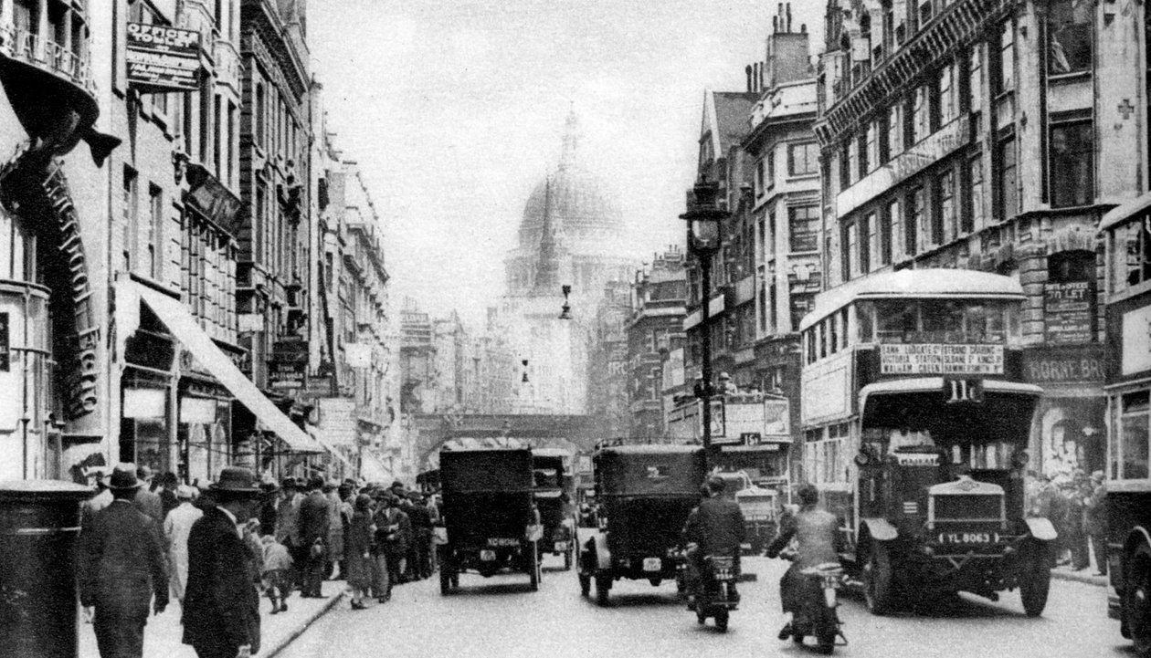 Fleet Street, vista em frente à Salisbury Court, Londres, 1926-1927 de Unbekannt