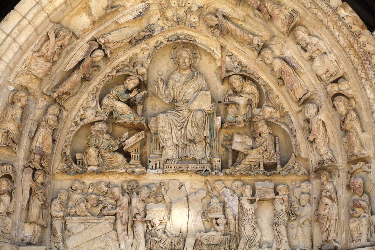 Basílica da abadia de Fleury portão norte tympanum : Cristo em glória rodeado de evangelistas Saint Benoit sur Loire França de Unbekannt