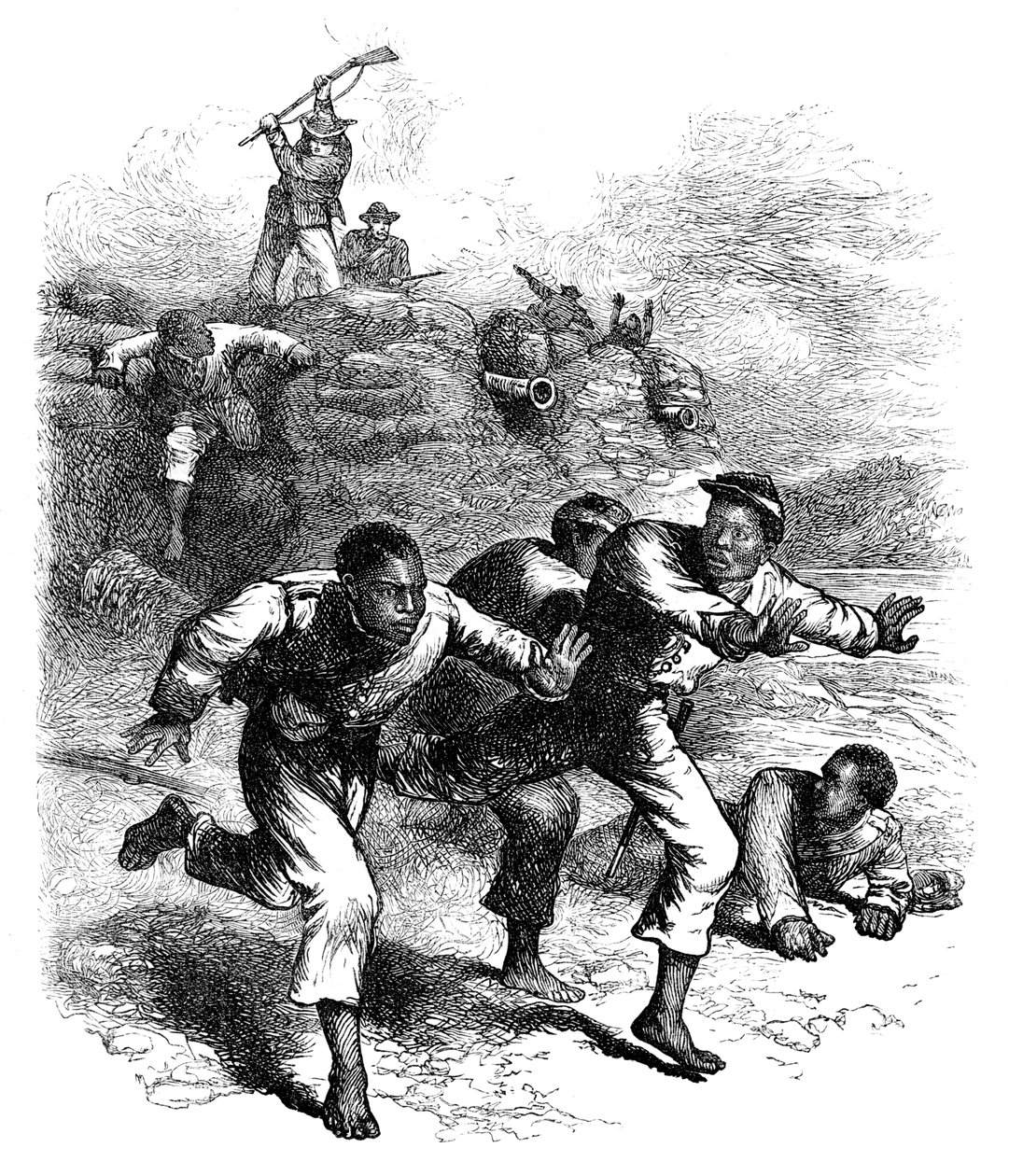 Vôo de soldados da União negros de Fort Pillow, Tennessee, Guerra Civil Americana, 1864 c1880 de Unbekannt