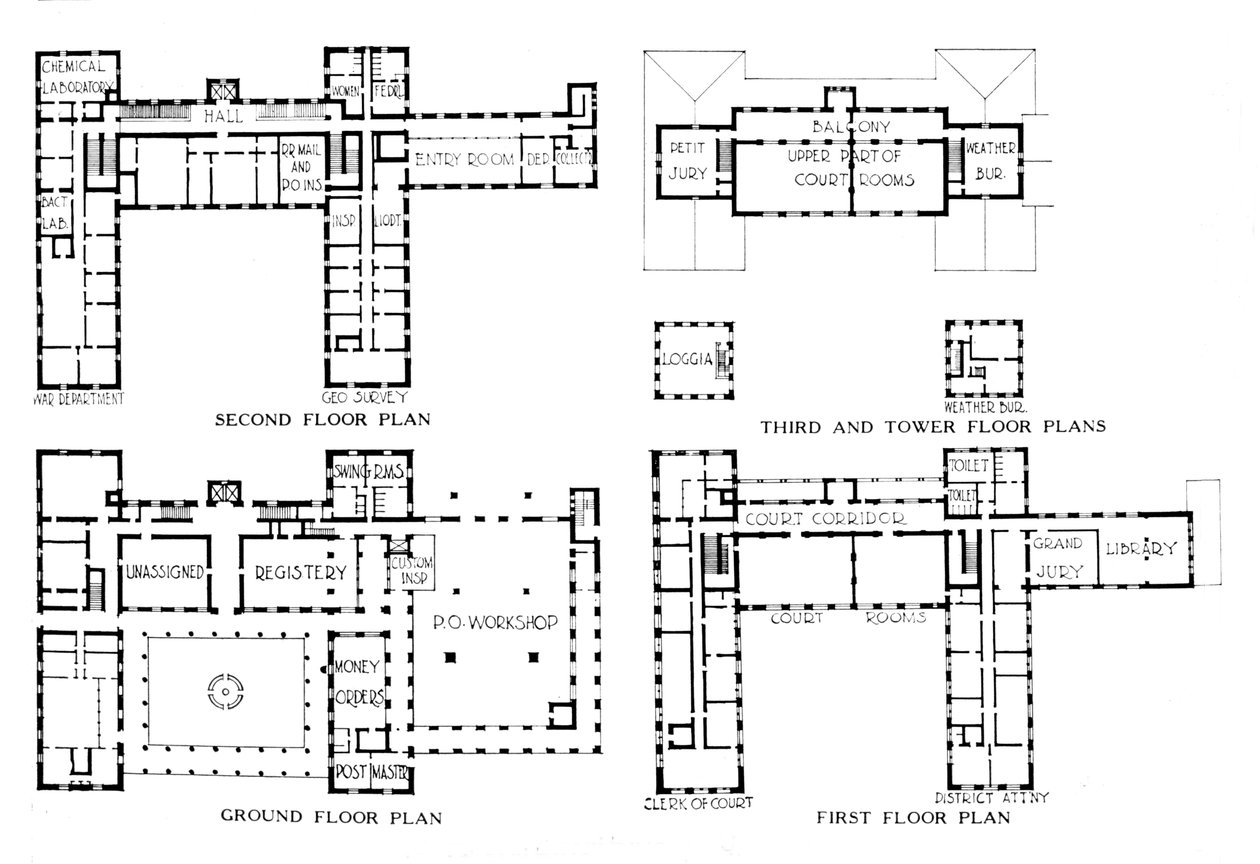 Plantas baixas, edifício federal, Honolulu, Havaí, 1924 de Unbekannt