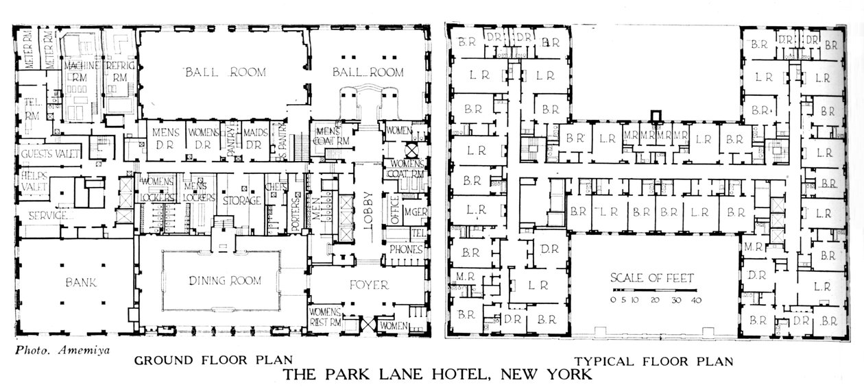Plantas baixas, o Park Lane Hotel, Nova York, 1924 de Unbekannt