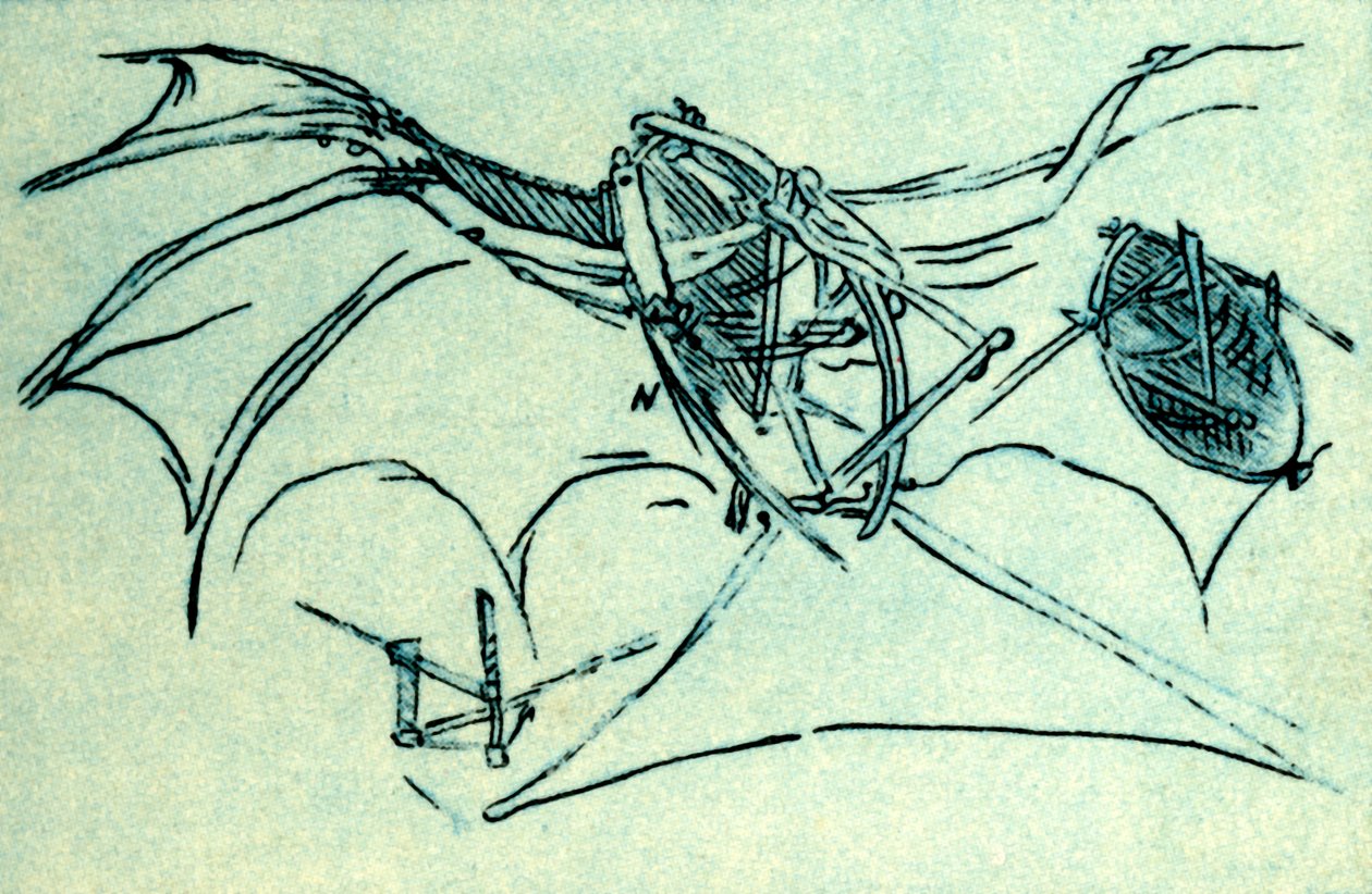 Máquina voadora projetada por Leonardo da Vinci, c1485, 1932. de Unbekannt