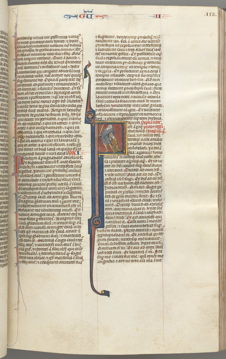 Fol. 112r, Reis II, historiada inicial F, a decapitação dos amalequitas, c. 1275-1300. de Unbekannt