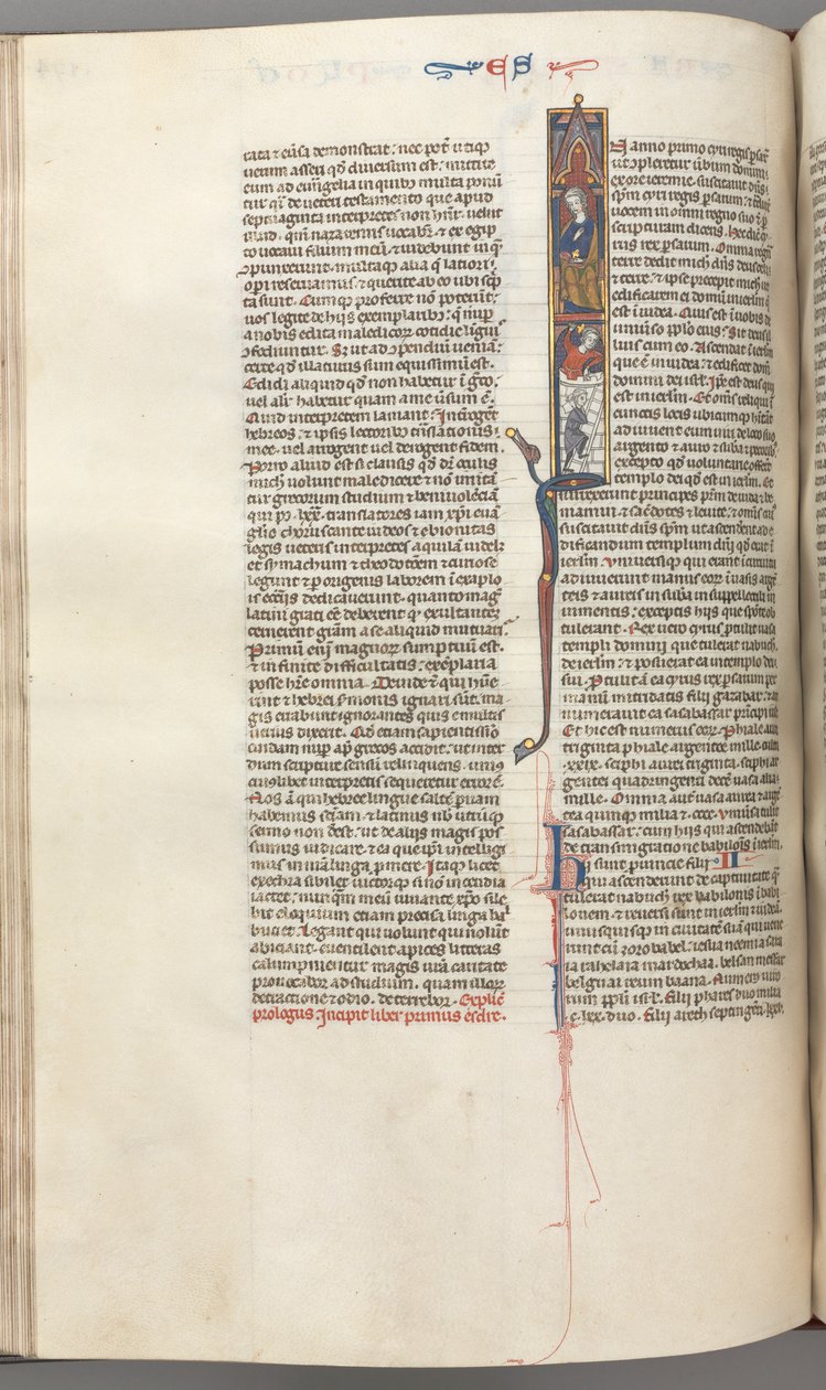 Fol. 174v, Esdras, historiada inicial I, Ciro dirigindo a construção do Templo, c. 1275-1300. de Unbekannt