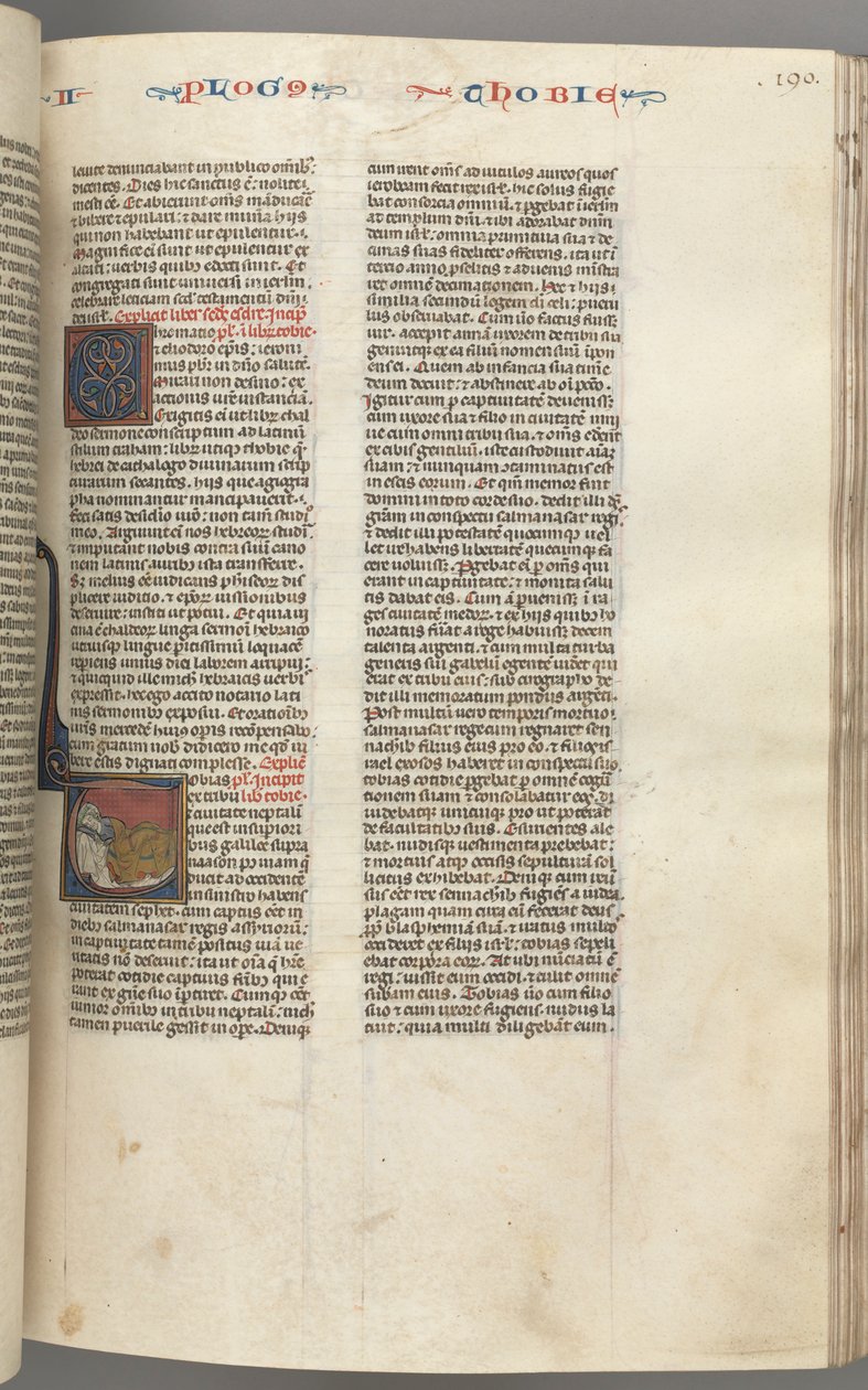 Fol. 190r, Tobit, T inicial historiado, Tobit dormindo em uma cama, c. 1275-1300. de Unbekannt