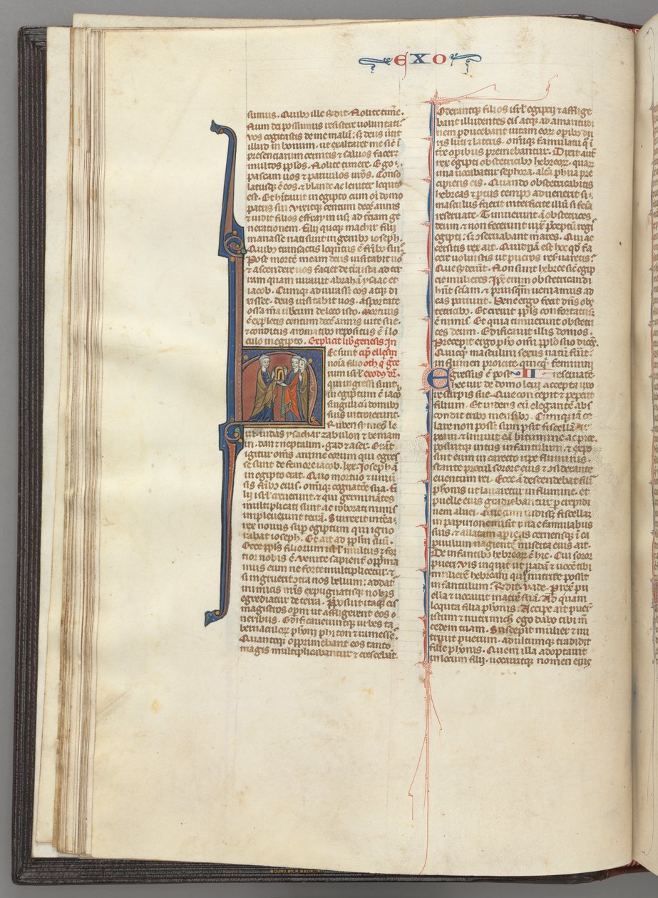 Fol. 20v, Êxodo, historiou H inicial, Moisés e dois seguidores com as tábuas da lei, c. 127 de Unbekannt