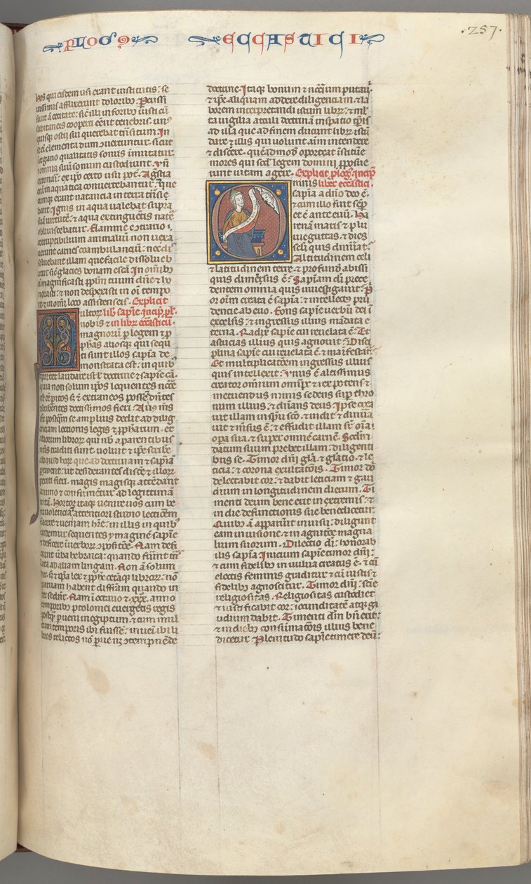 Fol. 257r, Eclesiástico, O inicial historiado, Sirach sentado com um pergaminho, busto de Deus acima, c. de Unbekannt