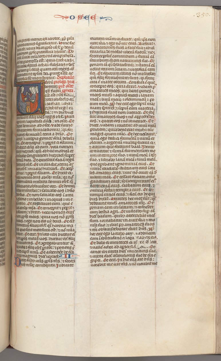 Fol. 350r, Oséias, historiou V inicial, Oséias pregando a três homens. c. 1275-1300. de Unbekannt