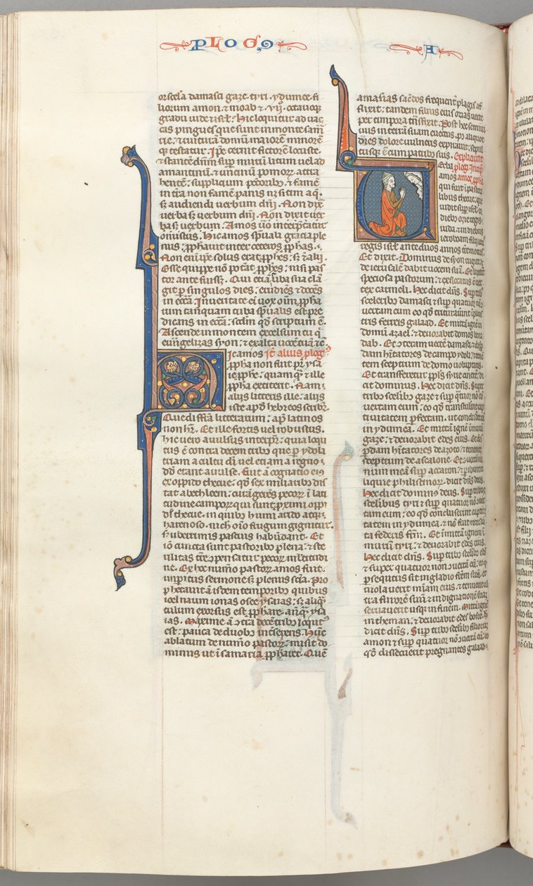 Fol. 354v, Amós, historiada inicial V, Amós ajoelhado em oração, busto de Deus acima, c. 1275-1300. de Unbekannt