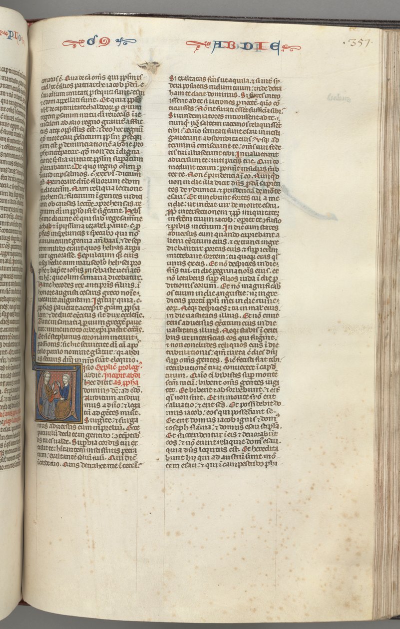 Fol. 357r, Obadias, V inicial historiado, Obadias e um judeu em discussão, c. 1275-1300. de Unbekannt