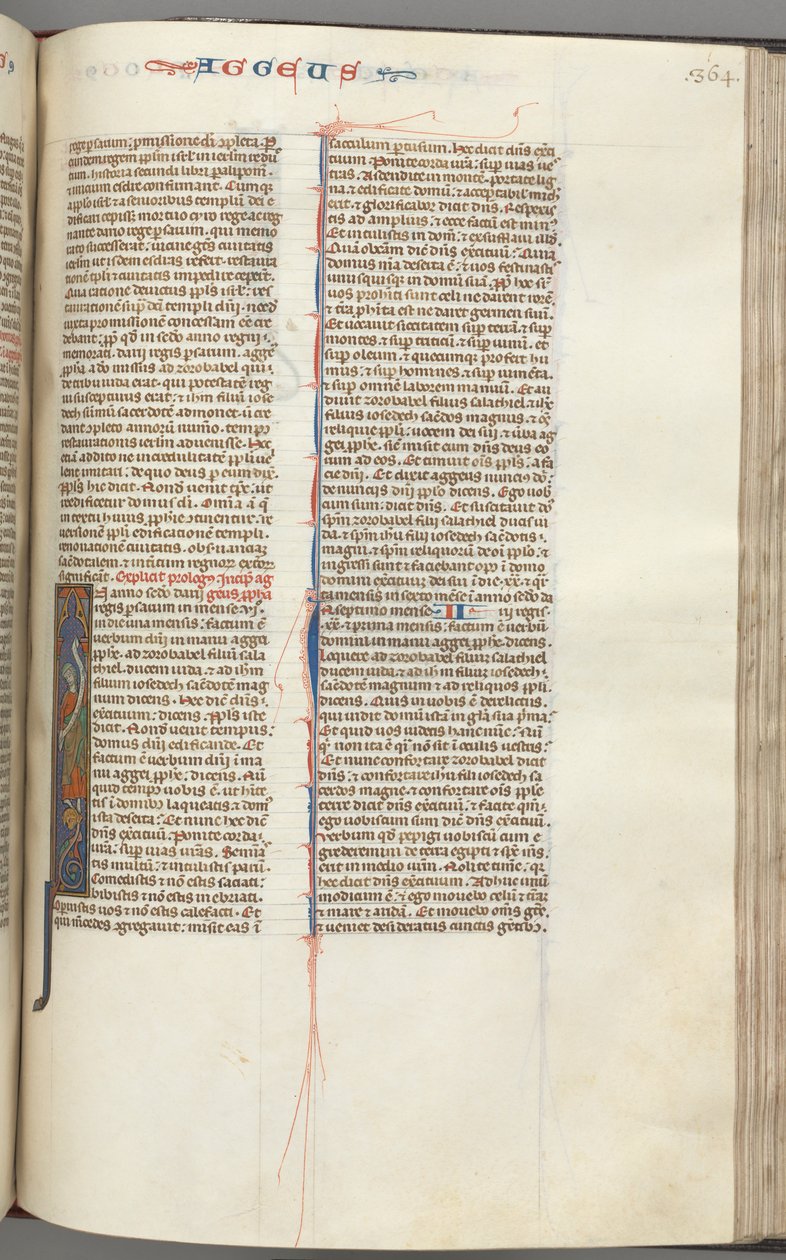 Fol. 364r, Ageu, historiada inicial I, Ageu com um pergaminho sobre um híbrido, c. 1275-1300. de Unbekannt