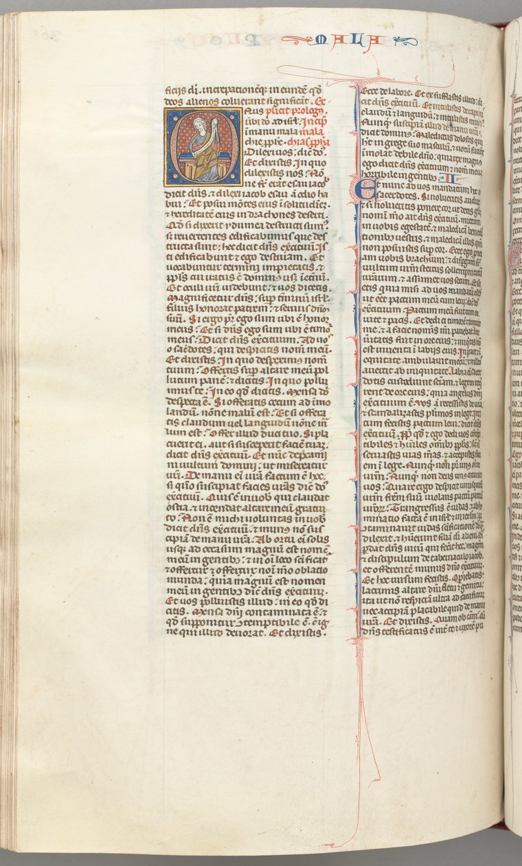 Fol. 368v, Malaquias, inicial O historiada, Malaquias sentado com um pergaminho, c. 1275-1300. de Unbekannt