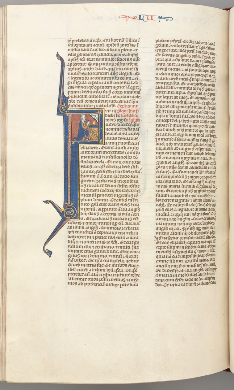 Fol. 412v, Lucas, historiada inicial F, Lucas orando em um altar, busto de Deus acima, c. 1275-1300. de Unbekannt