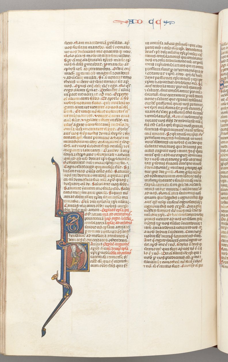 Fol. 445v, Coríntios II, historiador inicial P, Paulo em pé com uma espada, c. 1275-1300. de Unbekannt