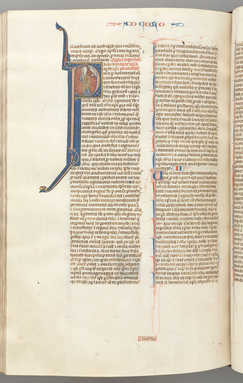 Fol. 453v, Colossenses, historiador inicial P, Paulo de pé conversando com o busto de Deus acima, c. 127 de Unbekannt