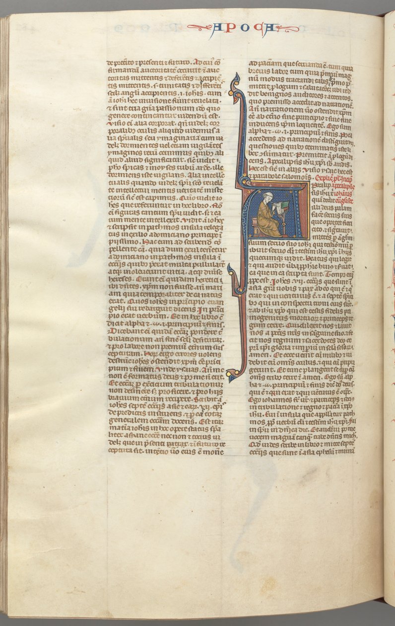 Fol. 482v, Revelações, historiada inicial A, João sentado em uma mesa escrevendo ..., c. 1275-1300. de Unbekannt