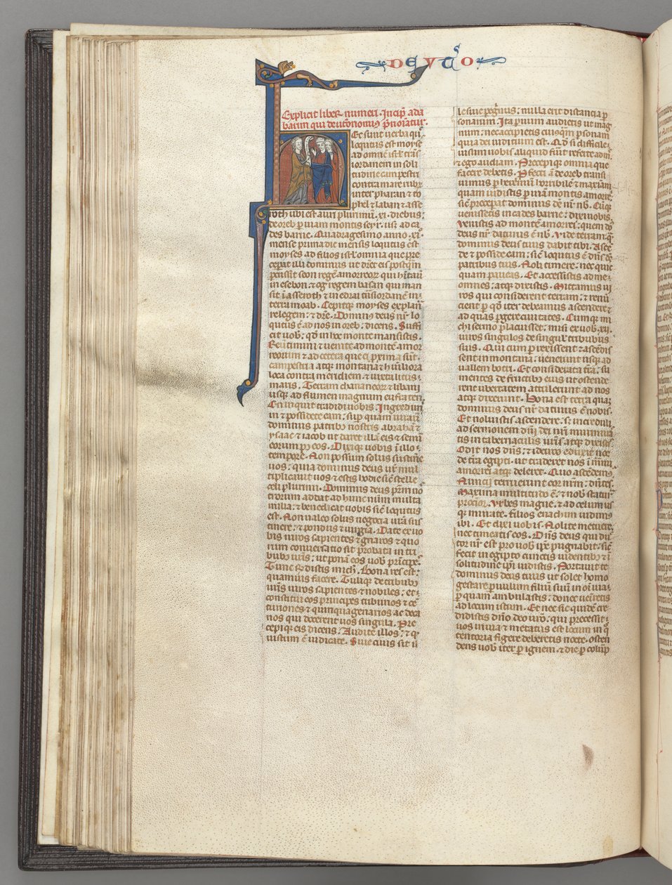 Fol. 62v, Deuteronômio, historiada inicial H, Moisés com chifres e pregação de pergaminho ..., c. 1275-1300 de Unbekannt