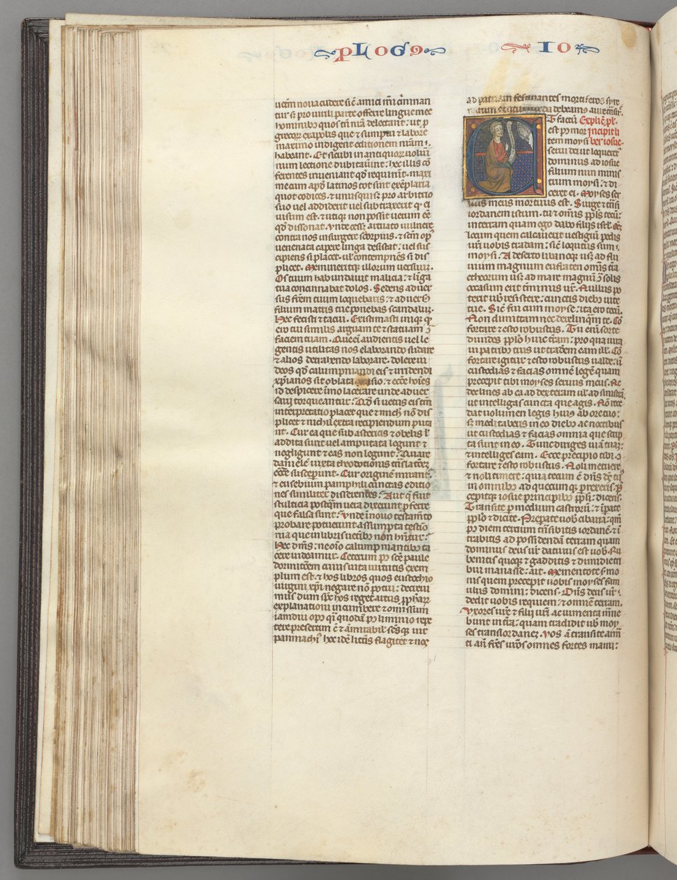Fol. 76v, Josué, historiada E inicial, Josué com um pergaminho ajoelhado diante de Deus, c. 1275-1300. de Unbekannt