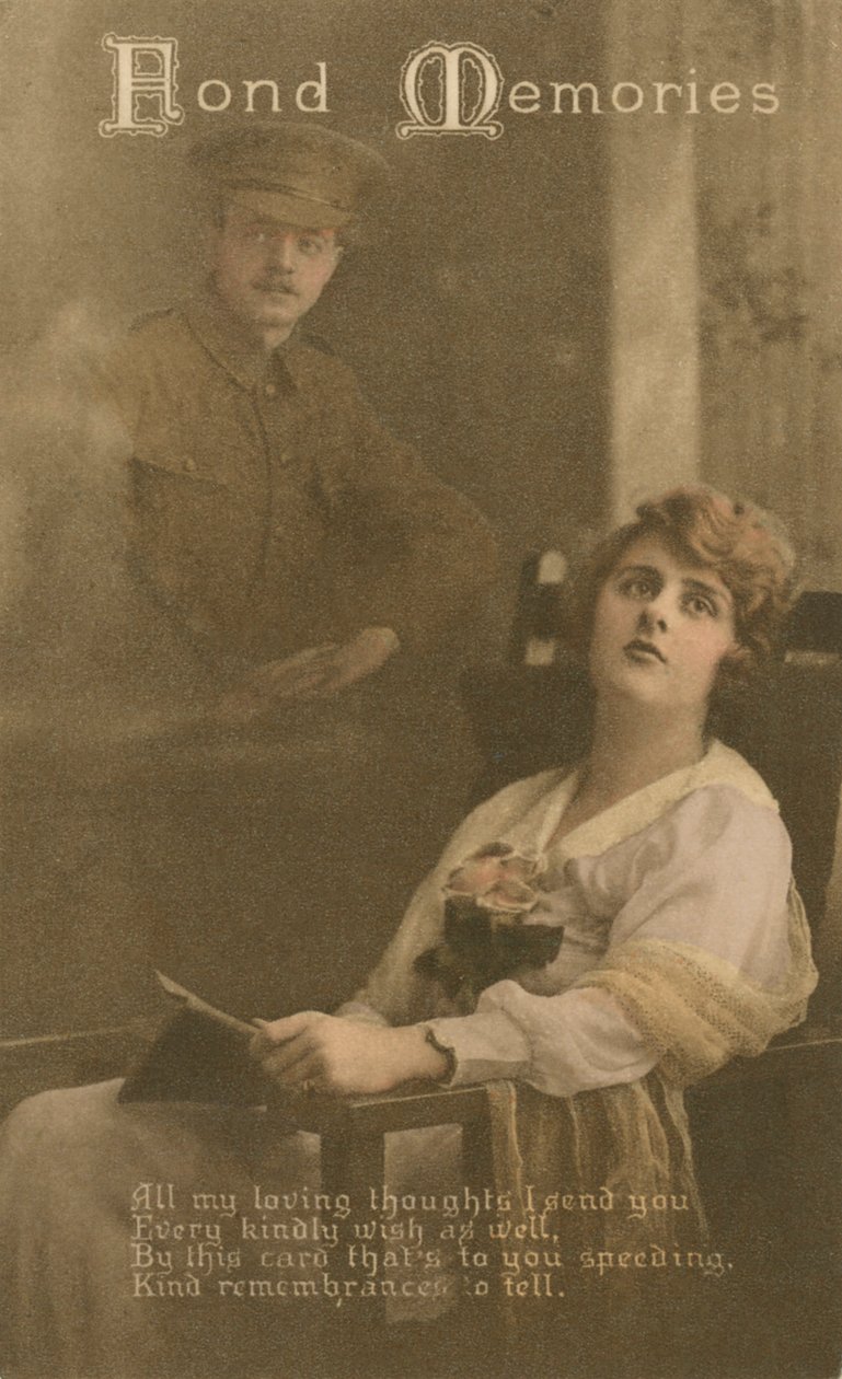 Fond Memories, cartão postal romântico enviado de um soldado para sua namorada de Unbekannt