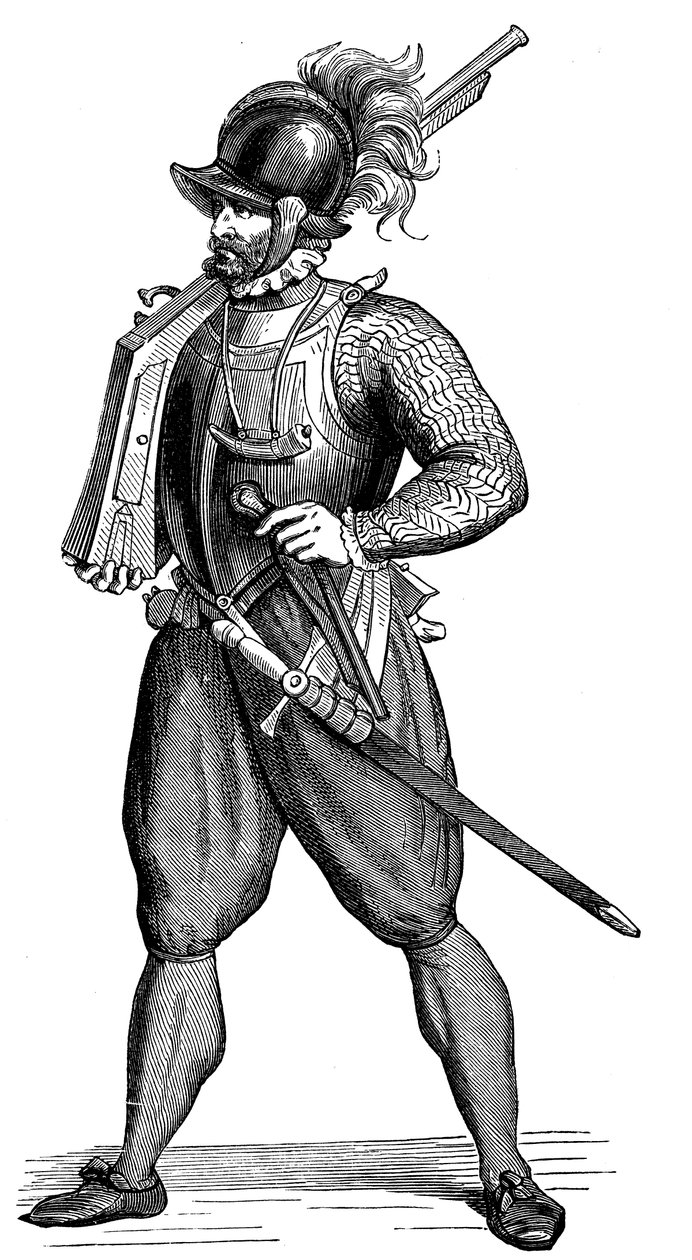 Soldado de infantaria carregando um harquebus, 1590 de Unbekannt