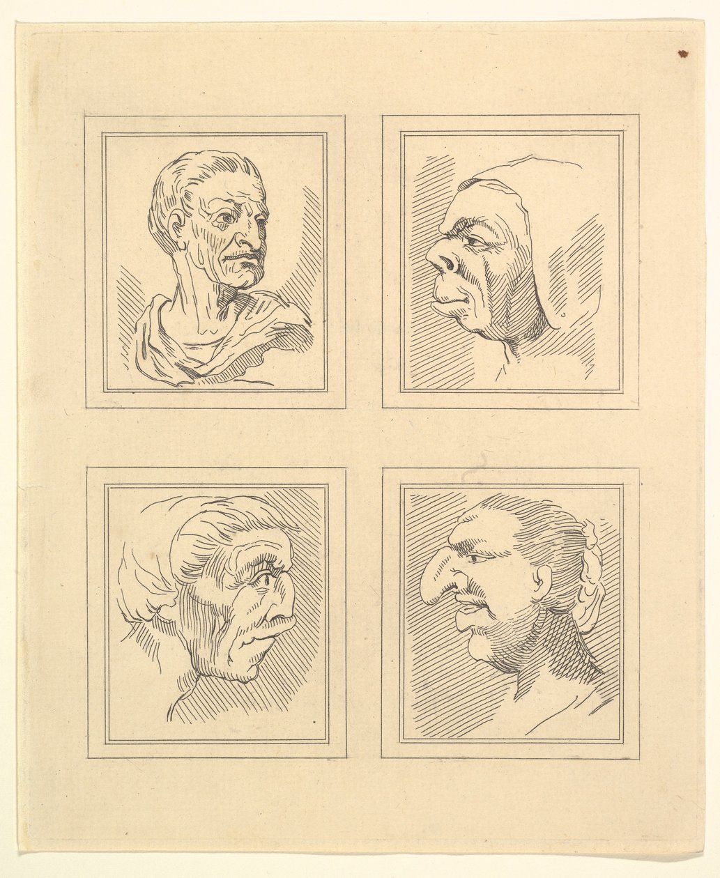 Quatro Cabeças de Characaturas de Leonardo da Vinci, de Desenhos de Wincelslaus Hollar, o..., 1786. de Unbekannt