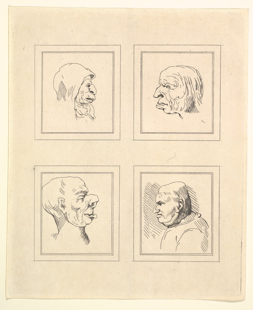 Quatro cabeças de Characaturas de Leonardo da Vinci, de Desenhos de Wincelslaus Hollar, o ..., 1786. de Unbekannt
