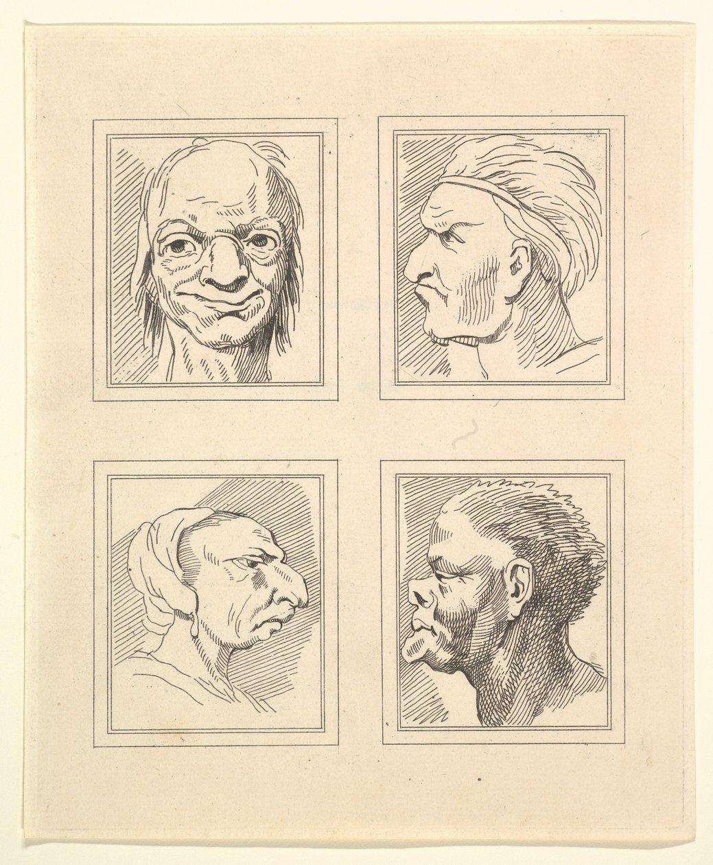 Quatro cabeças de Characaturas de Leonardo da Vinci, de Desenhos de Wincelslaus Hollar, o ..., 1786. de Unbekannt