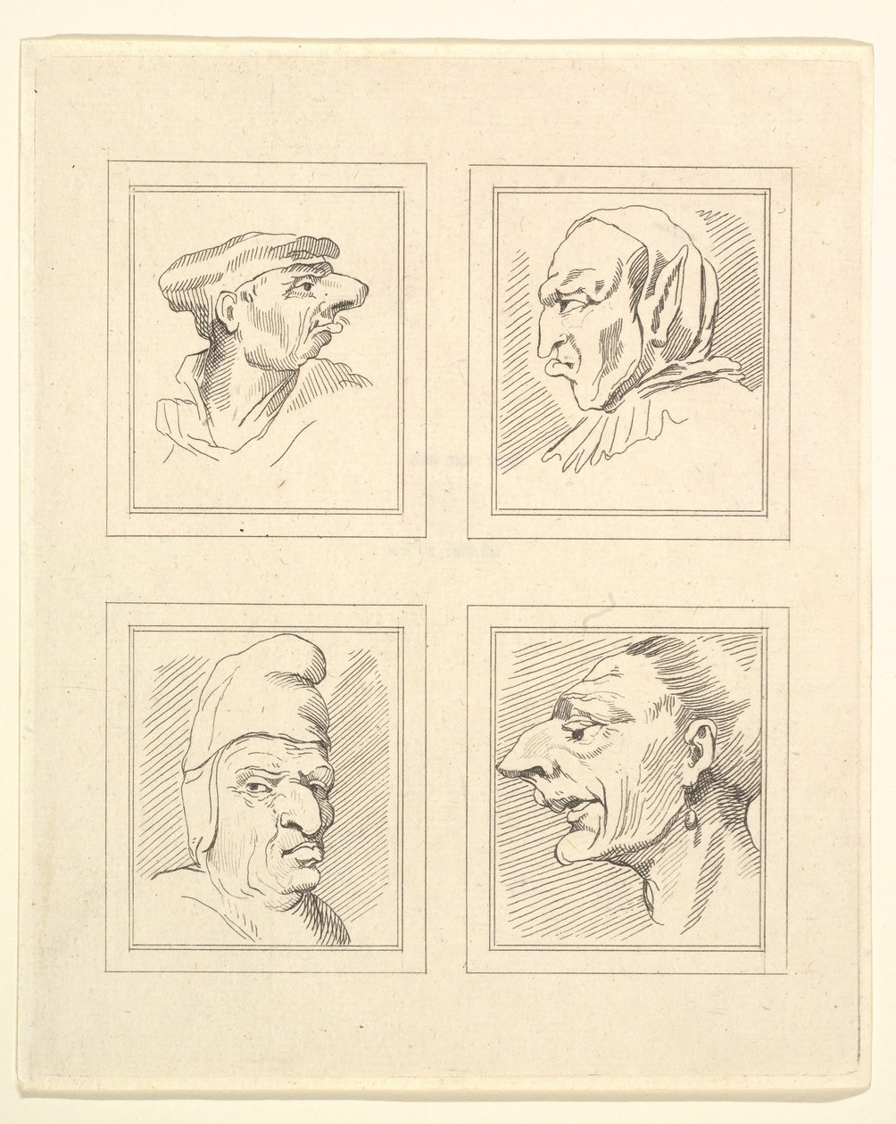 Quatro cabeças de Characaturas de Leonardo da Vinci, de Desenhos de Wincelslaus Hollar, o ..., 1786. de Unbekannt