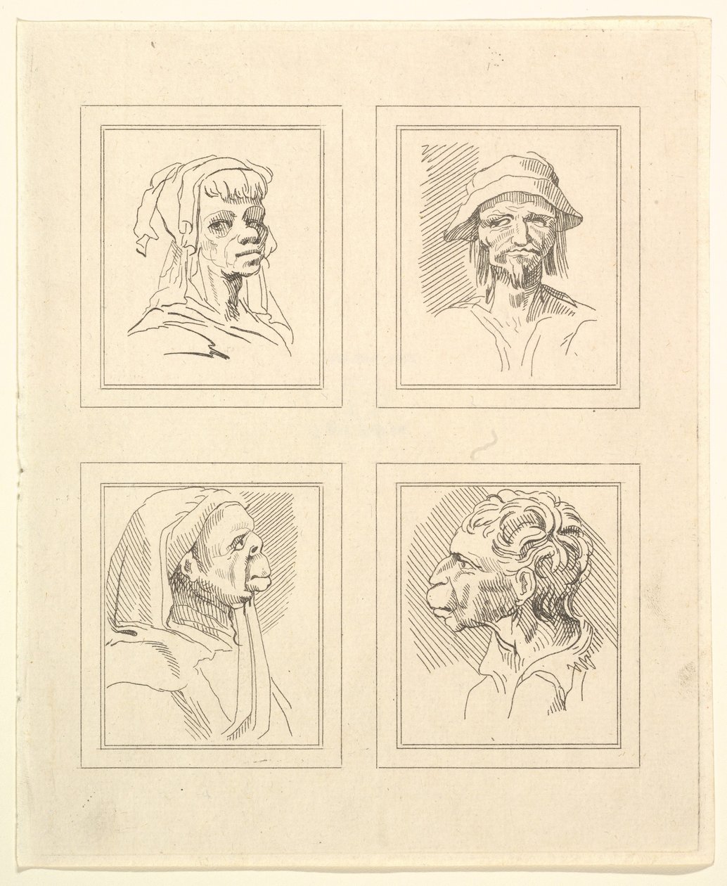 Quatro cabeças de Characaturas de Leonardo da Vinci, de Desenhos de Wincelslaus Hollar, o ..., 1786. de Unbekannt
