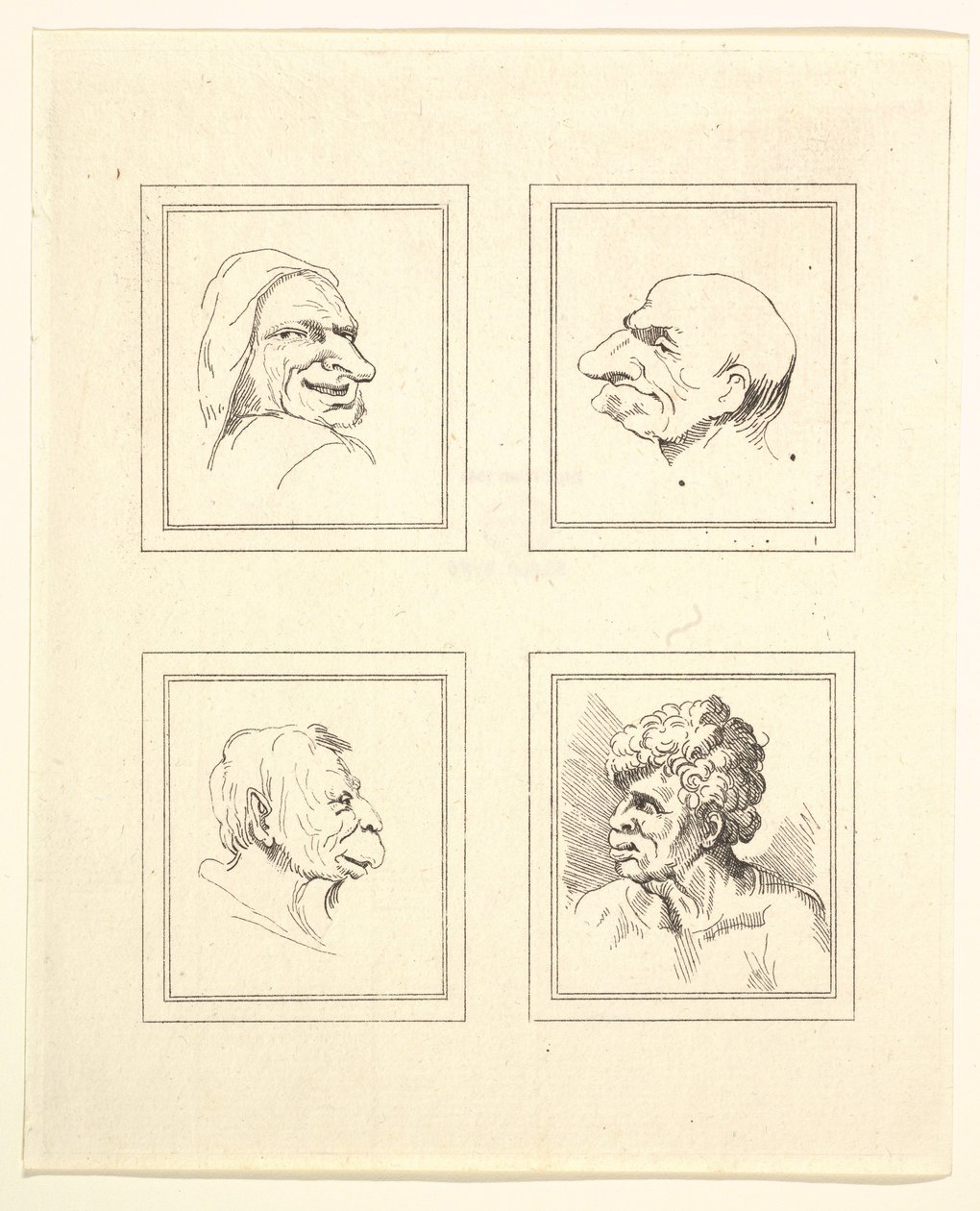 Quatro cabeças de Characaturas de Leonardo da Vinci, de Desenhos de Wincelslaus Hollar, o ..., 1786. de Unbekannt