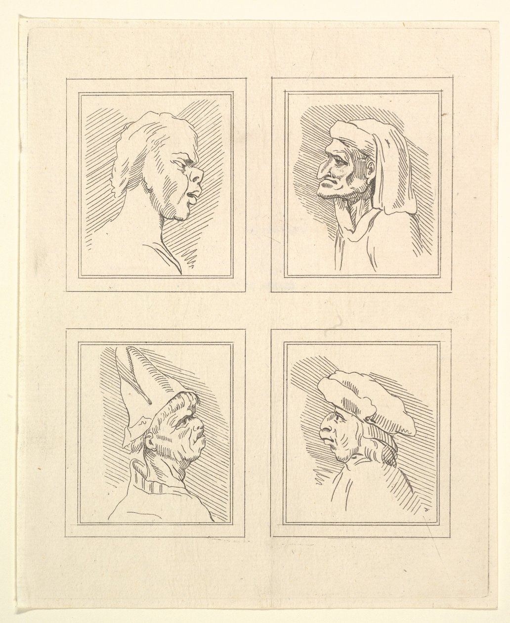 Quatro cabeças de Characaturas de Leonardo da Vinci, de Desenhos de Wincelslaus Hollar, o ..., 1786. de Unbekannt
