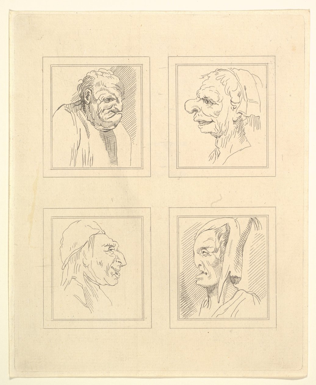 Quatro cabeças de Characaturas de Leonardo da Vinci, de Desenhos de Wincelslaus Hollar, o ..., 1786. de Unbekannt