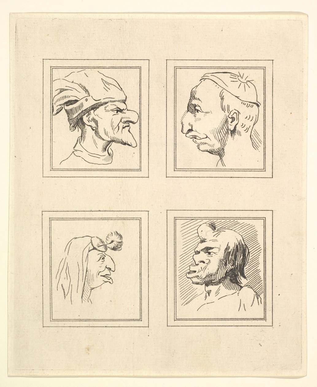 Quatro cabeças de Characaturas de Leonardo da Vinci, de Desenhos de Wincelslaus Hollar, o ..., 1786. de Unbekannt