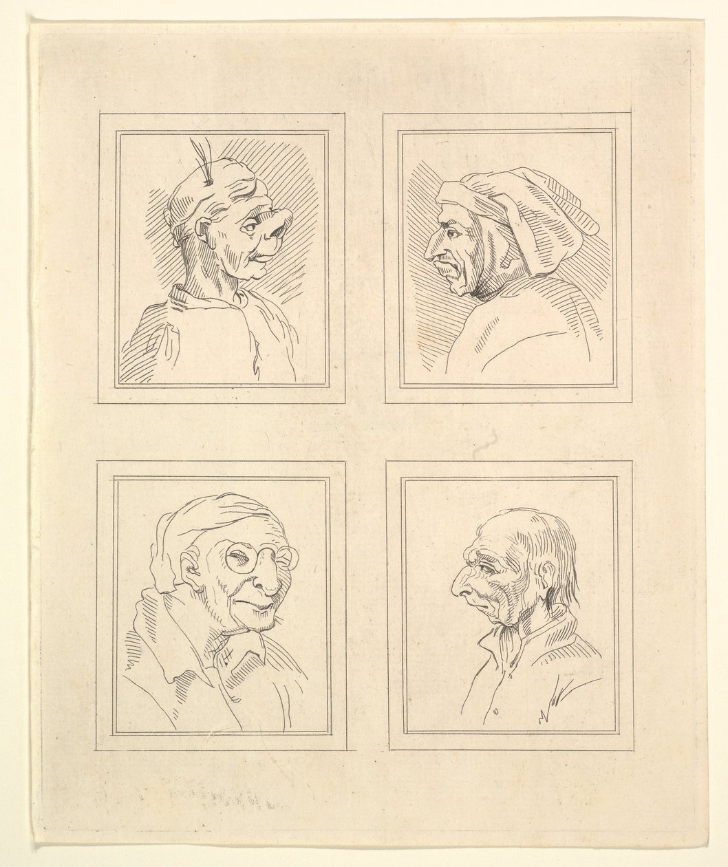 Quatro cabeças de Characaturas de Leonardo da Vinci, de Desenhos de Wincelslaus Hollar, o ..., 1786. de Unbekannt
