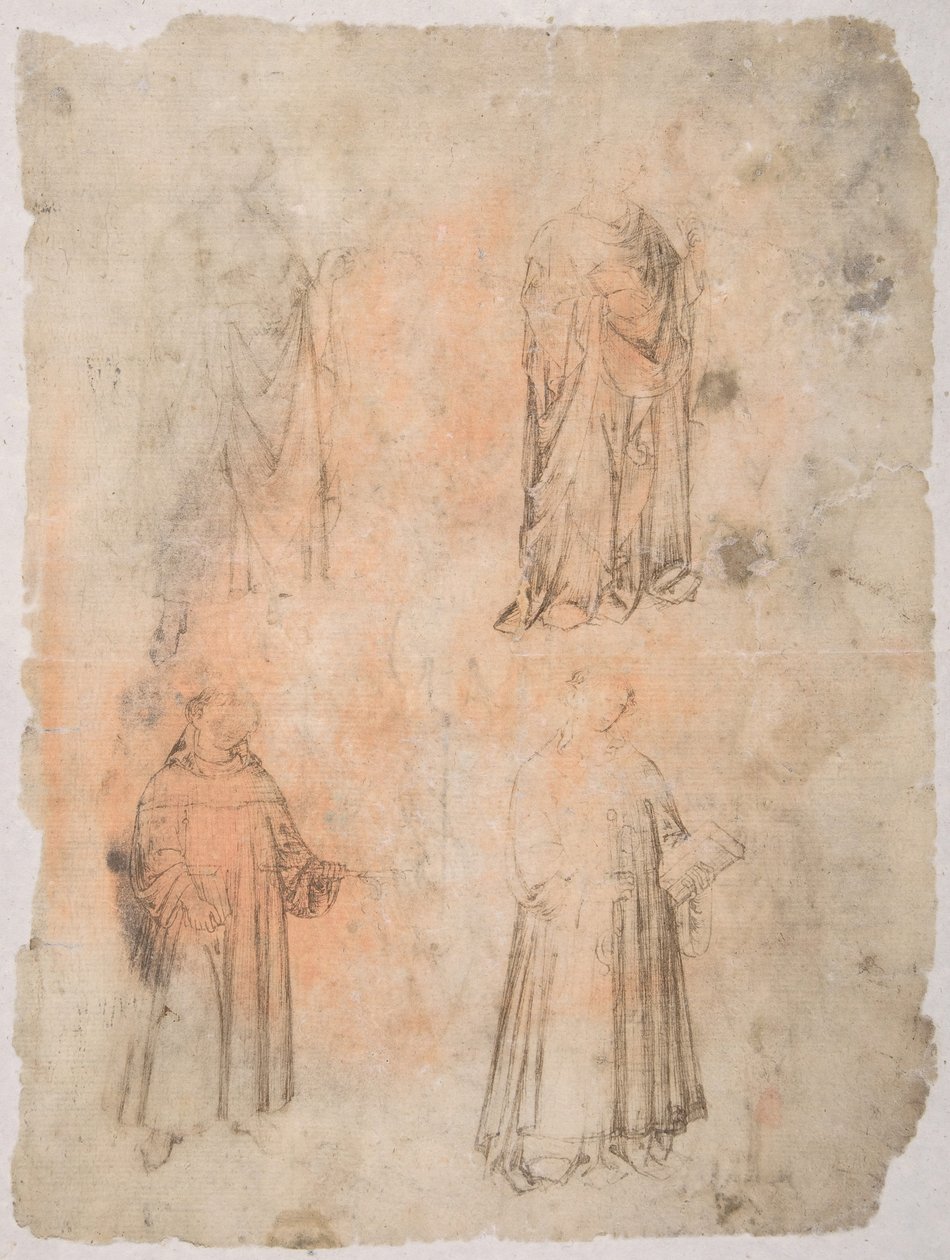 Quatro Santos recto, Dois Santos, Madonna Sentada e Figura Ajoelhada verso, século XIV. de Unbekannt