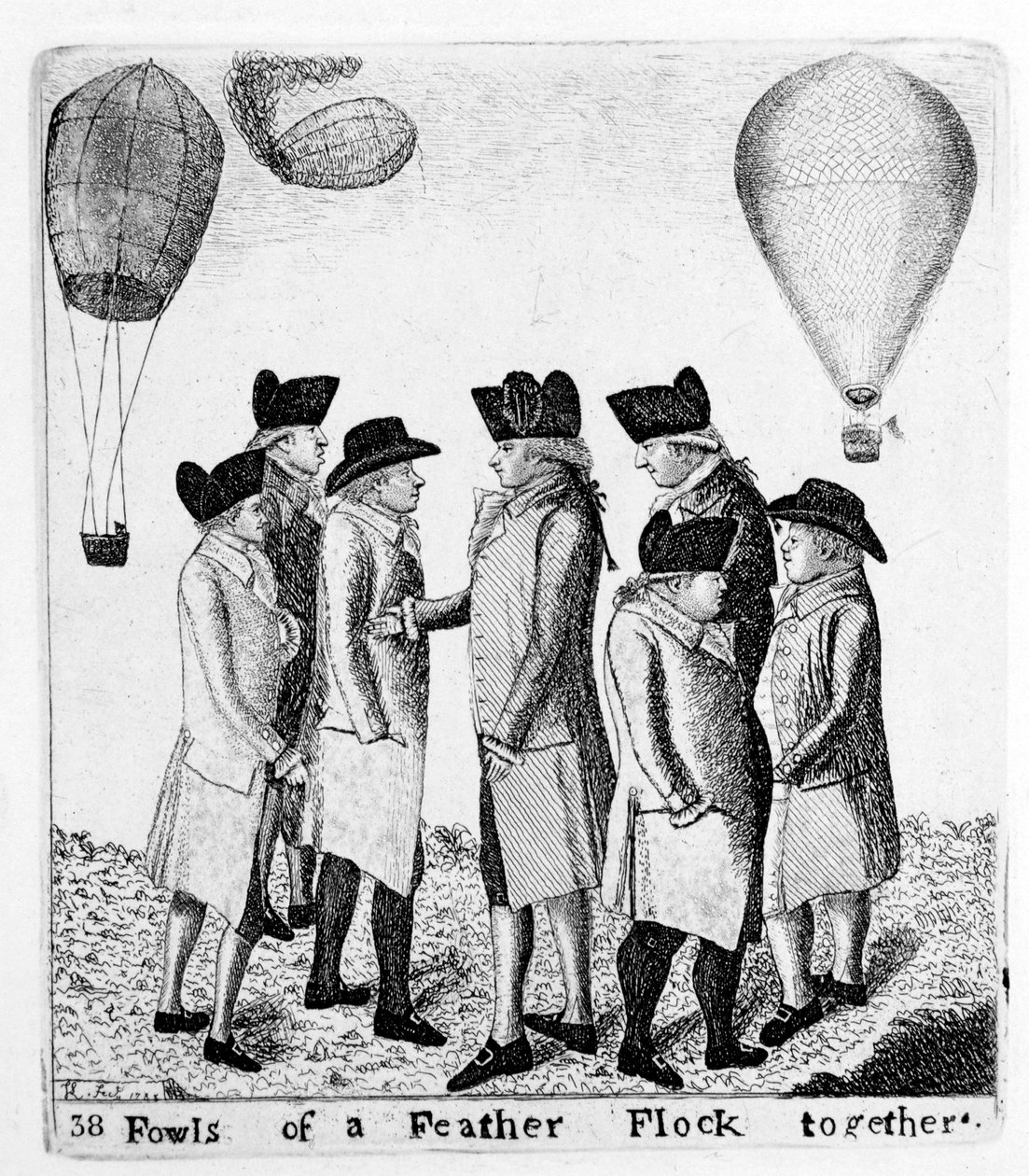 Aves de um rebanho de penas juntos, um grupo de aeronautas, c1785 de Unbekannt