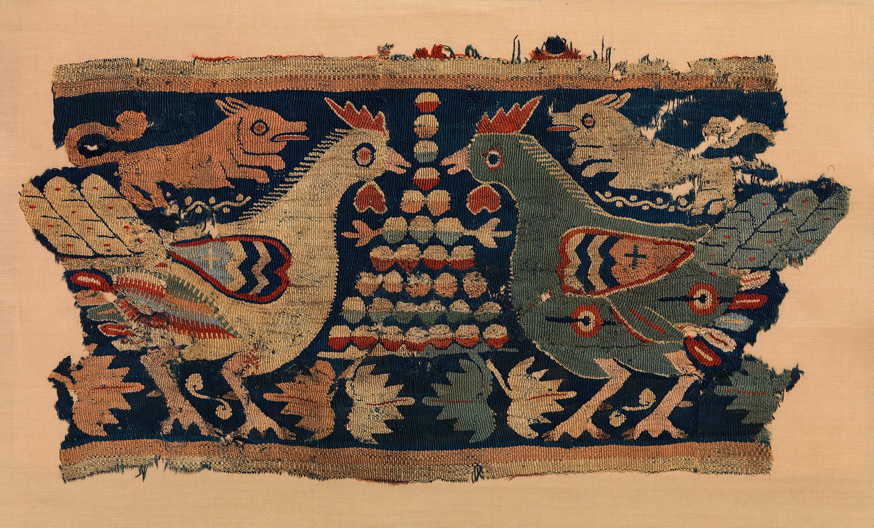 Fragmento de Mural com galos confrontados e cães a correr, copta, séc. IV-VI. de Unbekannt