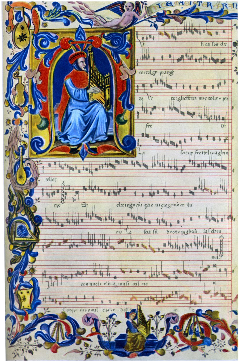 Francesco Landino tocando um órgão portativo, 1325 - 1397 de Unbekannt