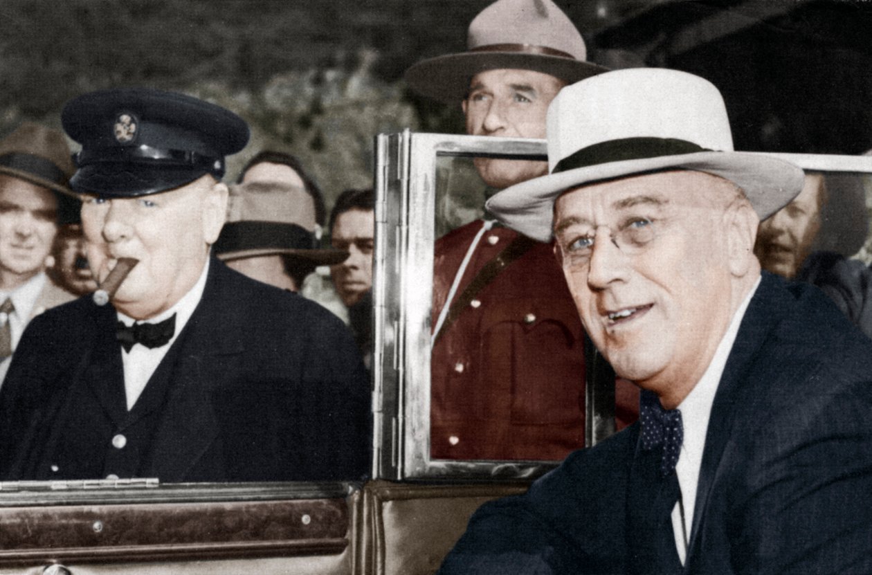 Franklin D Roosevelt e Winston Churchill reunidos em Quebec, Canadá, 1944 de Unbekannt