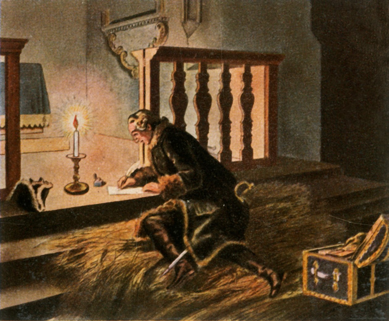 Frederico II na igreja da vila em Elsnig ... depois da Batalha de Torgau, em 3 de novembro de 1760, 1936. de Unbekannt